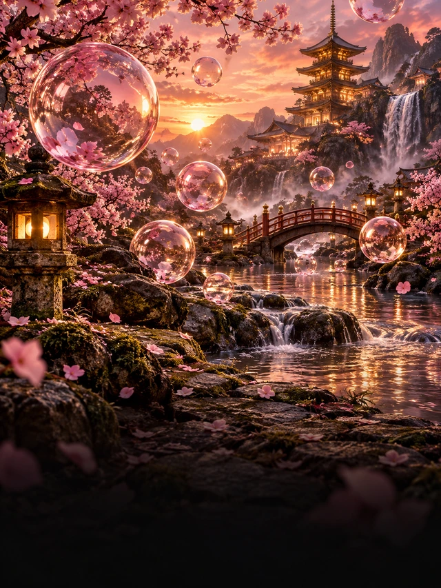 Bulles roses et cerisiers